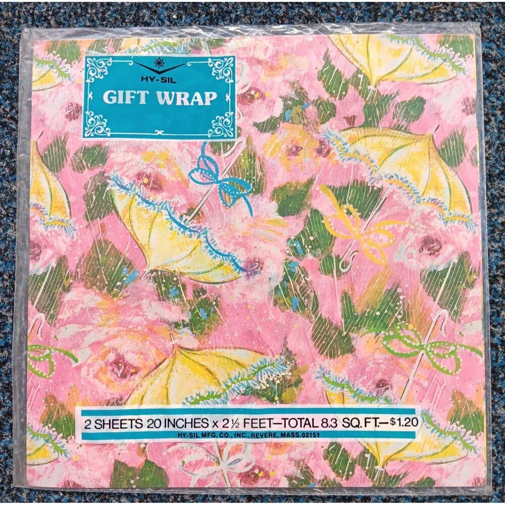 Vintage Hy-Sil Gift Wrap Wrapping Paper All Occasion Pink Green 2 Sheets 20x30